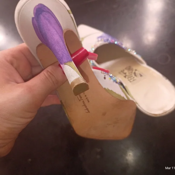 Salvatore Ferragamo Floral Beaded Heels in Purple and Green - Picture 2 of 2